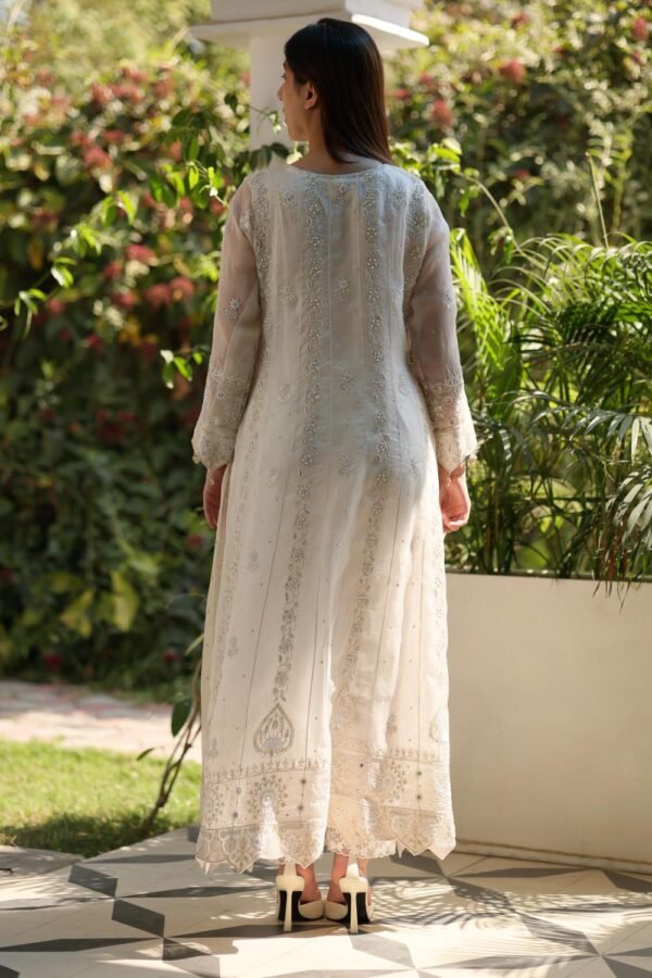 Dove White Noor Organza Chikankari Anarkali - Image 8