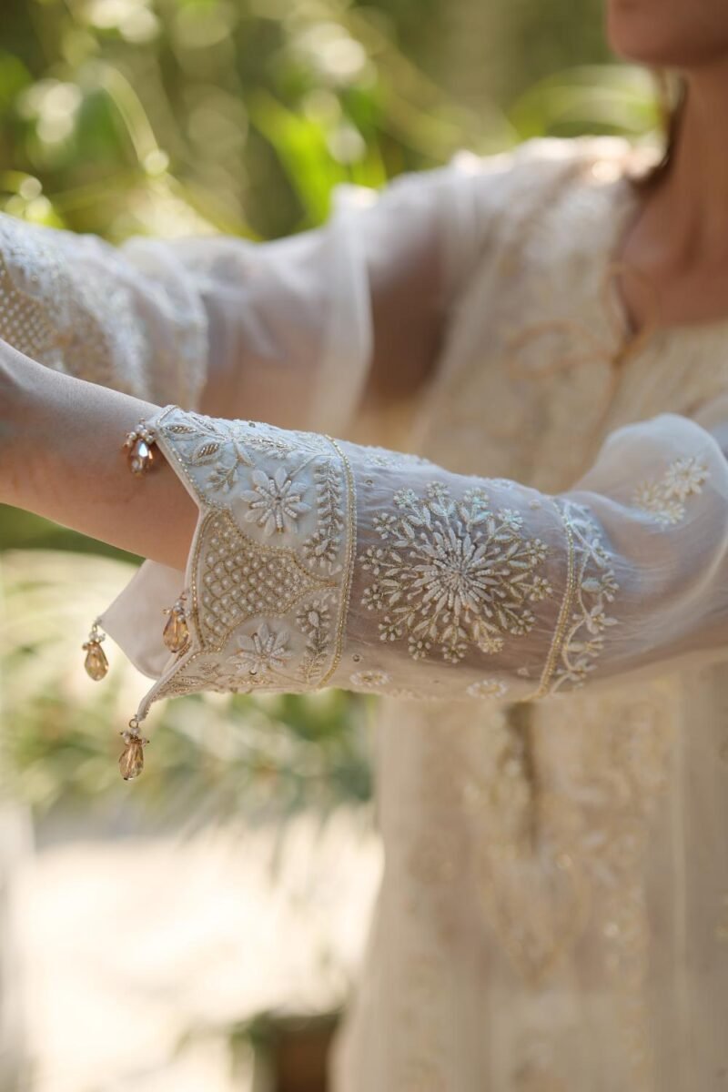 Dove White Noor Organza Chikankari Anarkali