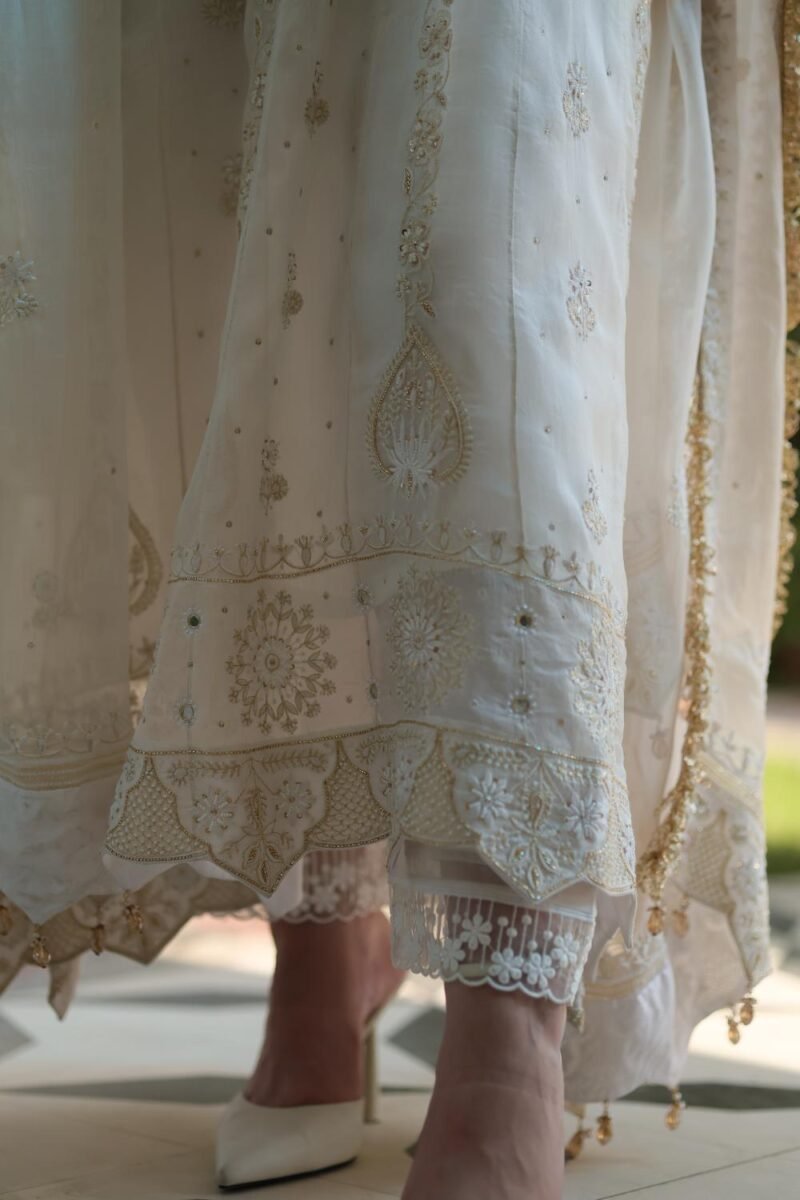 Dove White Noor Organza Chikankari Anarkali