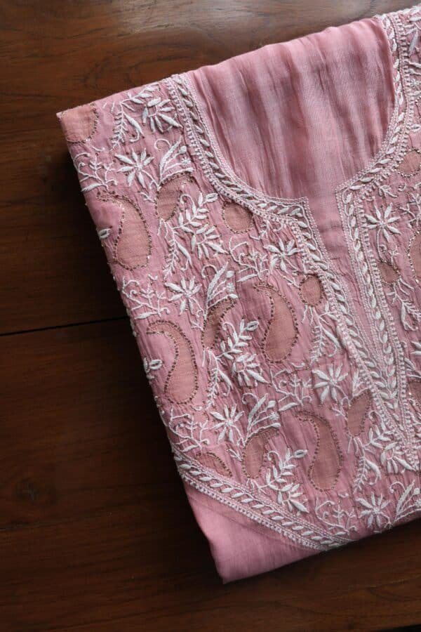 Onion Pink Daraz Chanderi Chikankari Kurta Fabrics - Image 9