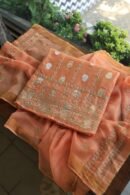 Orange Salmon Banarasi Zari Chanderi Unstitched Chikankari Fabrics