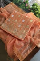 Orange Salmon Banarasi Zari Chanderi Unstitched Chikankari Fabrics