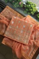 Orange Salmon Banarasi Zari Chanderi Unstitched Chikankari Fabrics