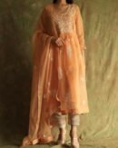 Orange Noor Organza Silk Fine Chikankari with Kamdani Ready to Wear Angarkha