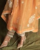 Orange Noor Organza Silk Fine Chikankari with Kamdani Ready to Wear Angarkha