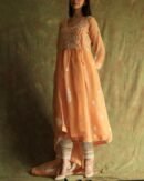 Orange Noor Organza Silk Fine Chikankari with Kamdani Ready to Wear Angarkha