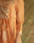 Orange Noor Organza Silk Fine Chikankari with Kamdani Ready to Wear Angarkha