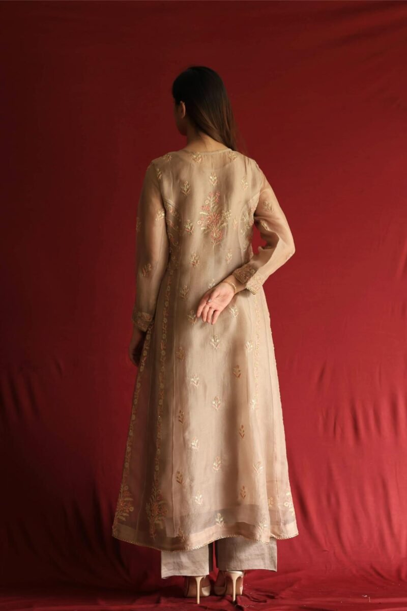 Pastel Beige Noor Organza Chikankari Anarkali With Dupatta