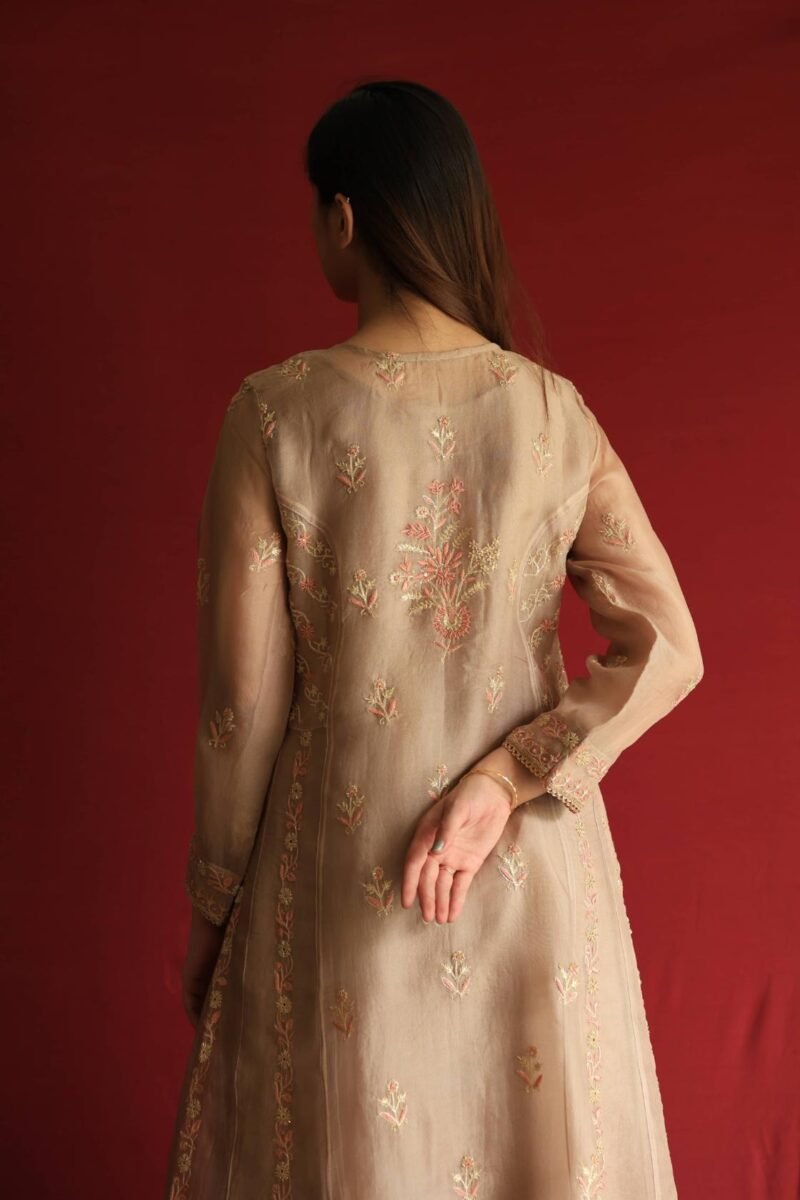 Pastel Beige Noor Organza Chikankari Anarkali With Dupatta