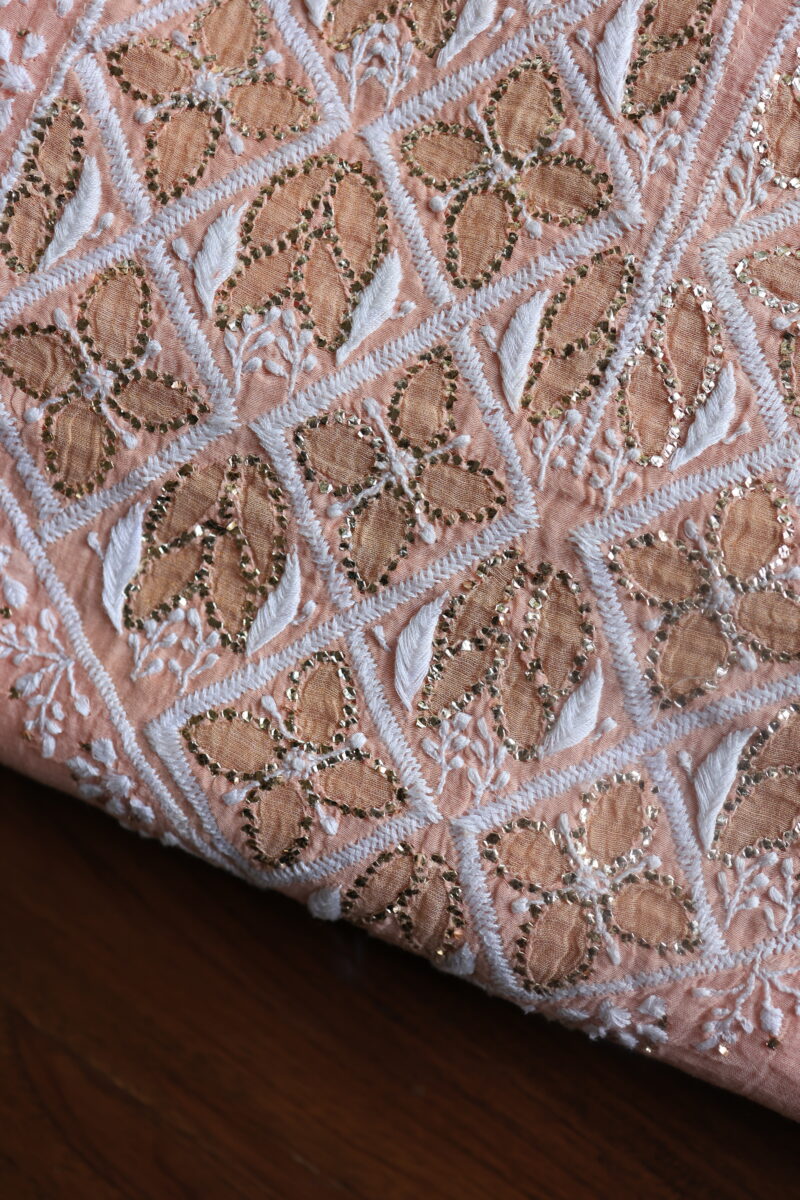 Peach Daraz Chanderi Chikankari Unstitched Kurta Fabrics