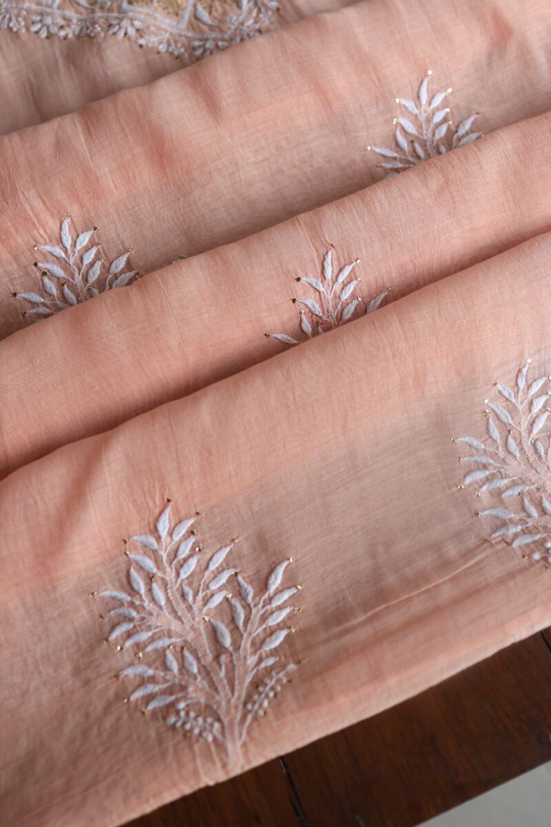 Peach Daraz Chanderi Chikankari Unstitched Kurta Fabrics