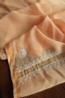 Peach Mal Cotton Chikankari Unstitched Kurta Dupatta Fabrics With Kamdani