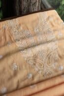 Peach Mal Cotton Chikankari Unstitched Kurta Dupatta Fabrics With Kamdani