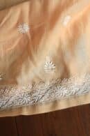 Peach Mal Cotton Chikankari Unstitched Kurta Dupatta Fabrics With Kamdani