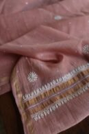 Peach Malmals Pearl Work Chikankari Fabrics