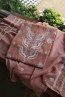 Peach Malmals Pearl Work Chikankari Fabrics
