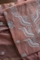 Peach Malmals Pearl Work Chikankari Fabrics