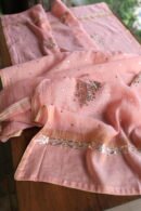 Peach Tissue Silk Mukaish Fabrics