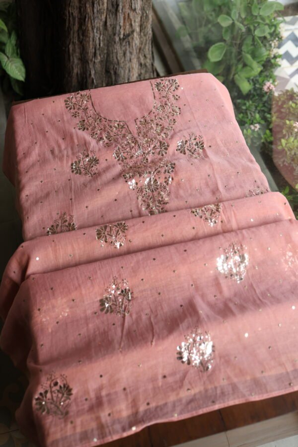 Peach Tissue Silk Mukaish Fabrics - Image 10