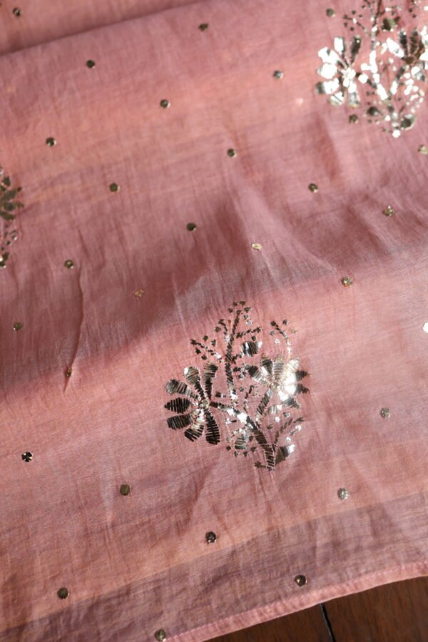 Peach Tissue Silk Mukaish Fabrics - Image 11