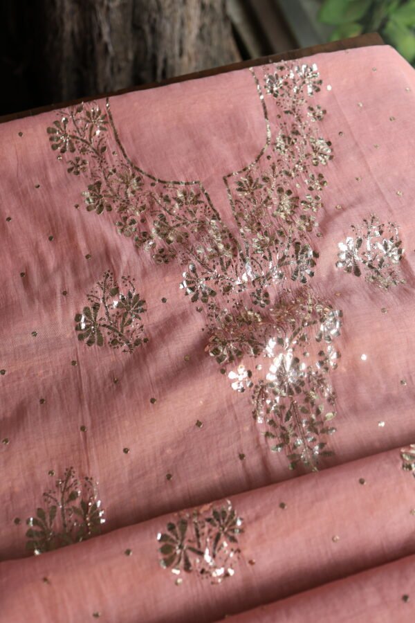 Peach Tissue Silk Mukaish Fabrics - Image 13