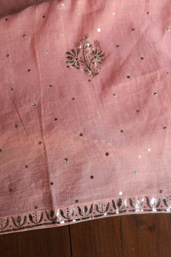 Peach Tissue Silk Mukaish Fabrics - Image 12