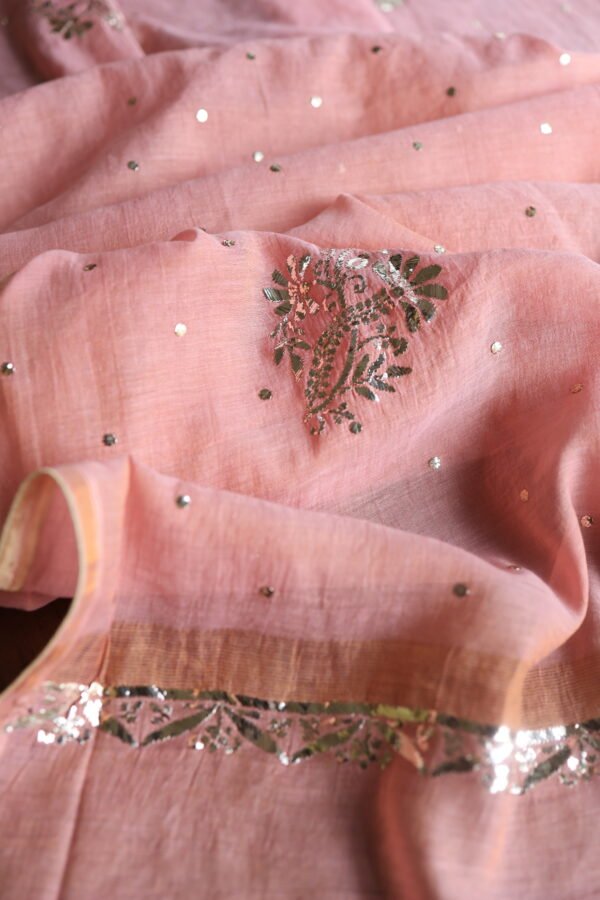 Peach Tissue Silk Mukaish Fabrics - Image 15