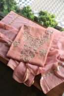 Peach Tissue Silk Mukaish Fabrics