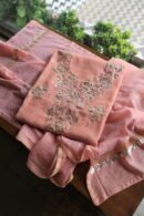 Peach Tissue Silk Mukaish Fabrics