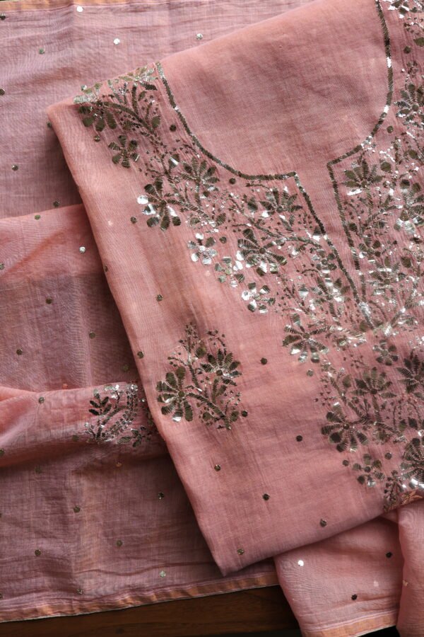 Peach Tissue Silk Mukaish Fabrics - Image 2