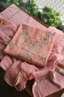 Peach Tissue Silk Mukaish Fabrics