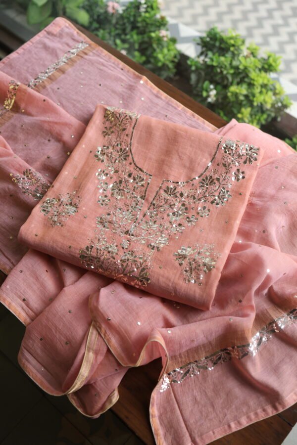 Peach Tissue Silk Mukaish Fabrics - Image 8