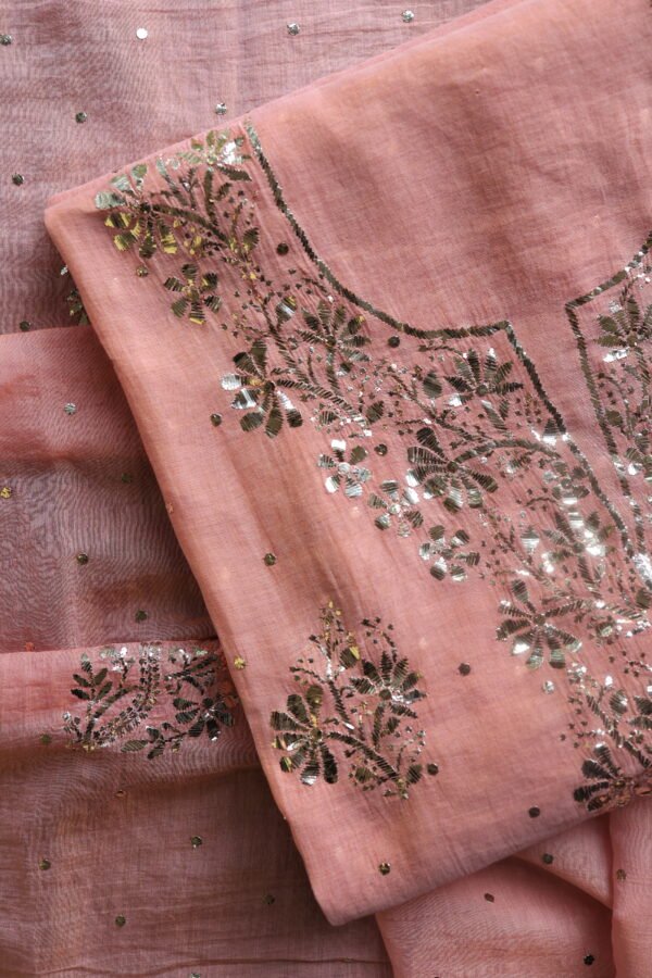 Peach Tissue Silk Mukaish Fabrics