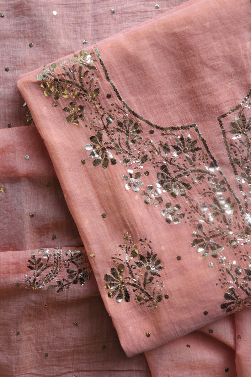 Peach Tissue Silk Mukaish Fabrics