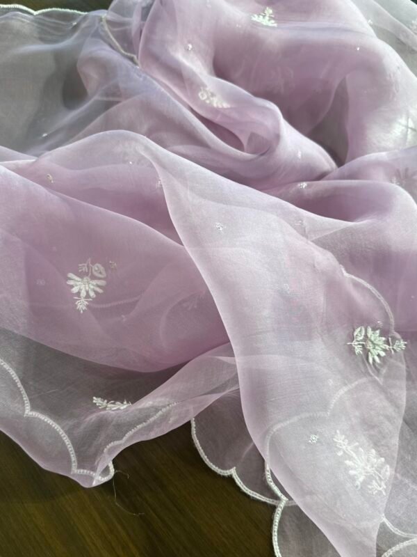 Peri Winkle Noor Organza Silk Chikankari Unstitched Kurta Dupatta Set - Image 3