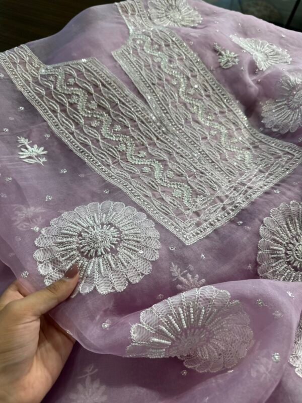 Peri Winkle Noor Organza Silk Chikankari Unstitched Kurta Dupatta Set