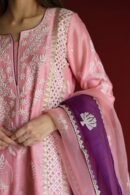 Chanderi Daraz Applique Chikankari Mukaish Kurta Dupatta Set