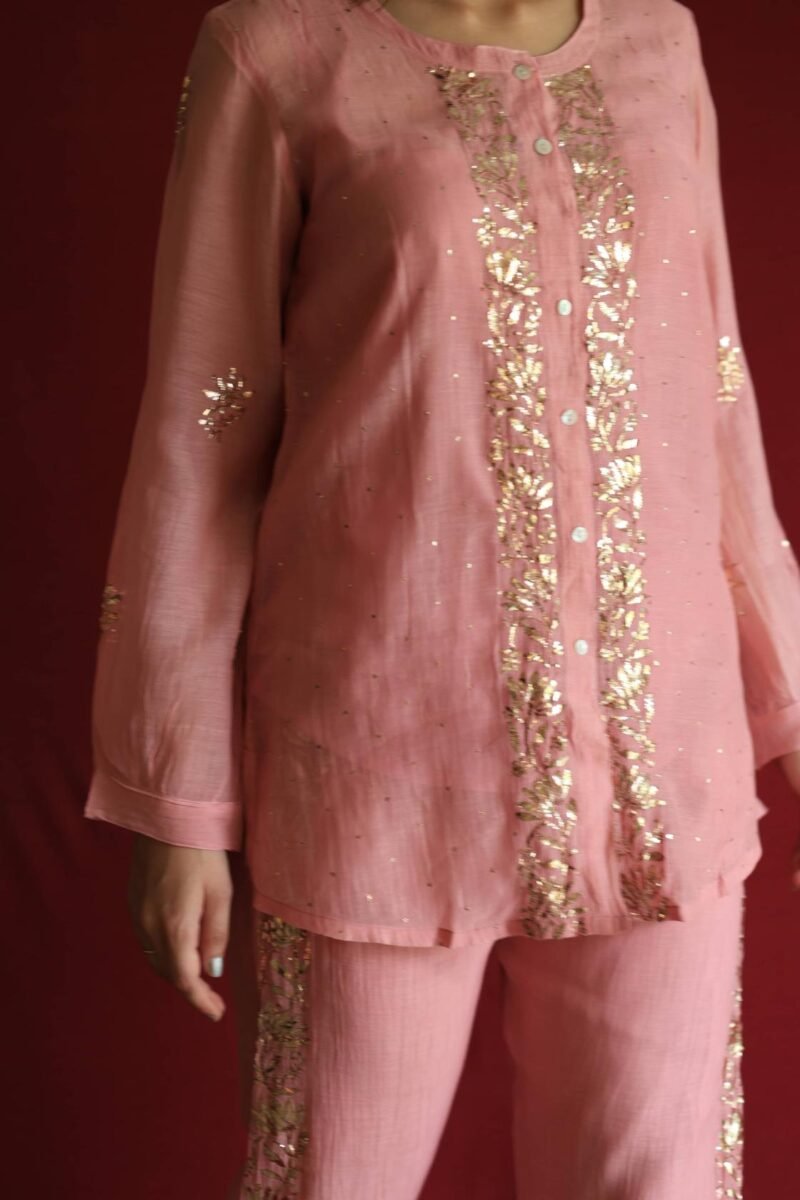 Pink Mul Chanderi Mukaish Badla Co-ord Set