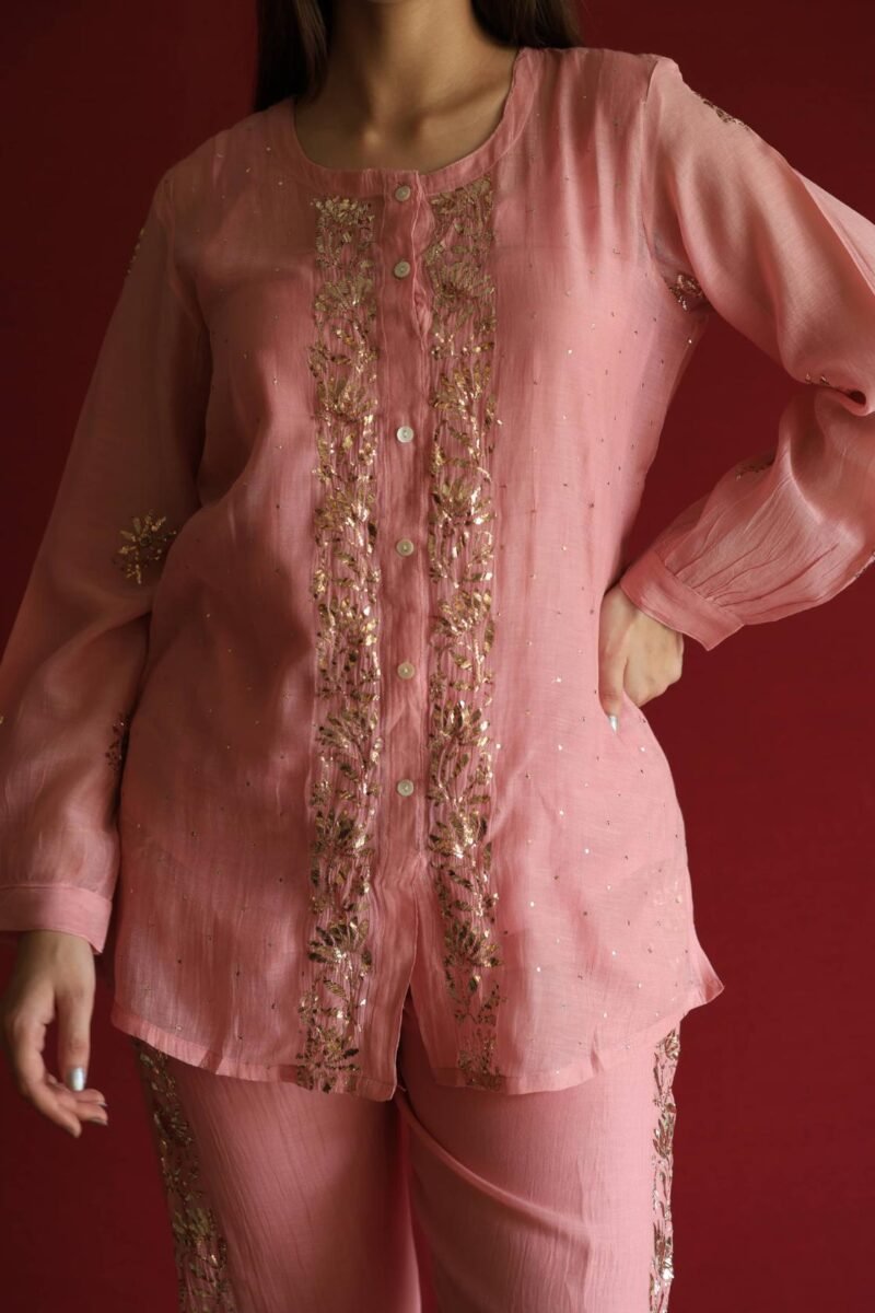 Pink Mul Chanderi Mukaish Badla Co-ord Set