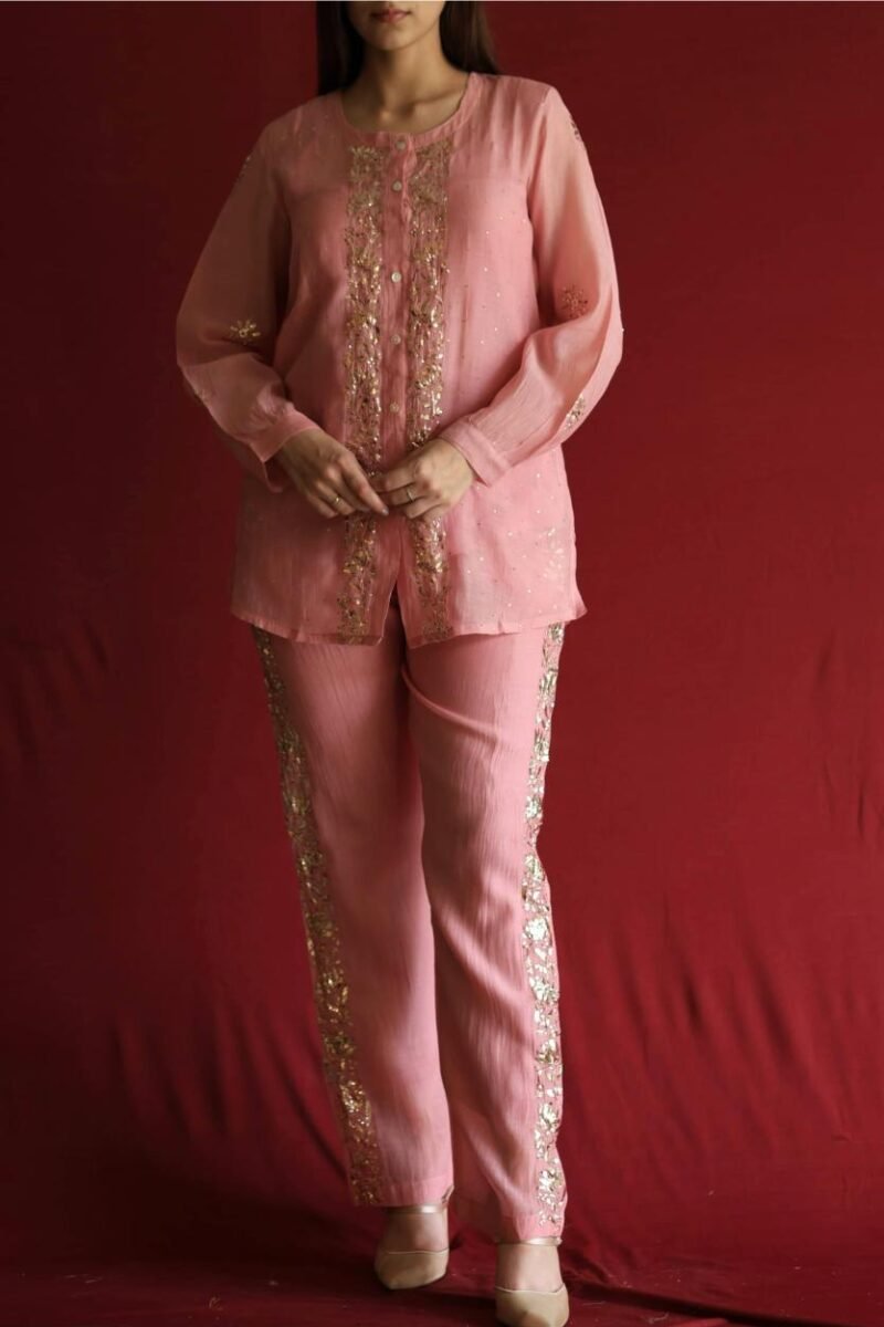 Pink Mul Chanderi Mukaish Badla Co-ord Set
