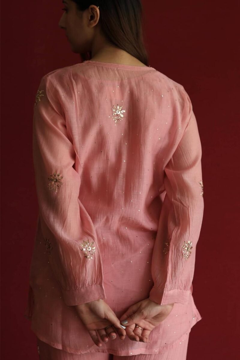 Pink Mul Chanderi Mukaish Badla Co-ord Set