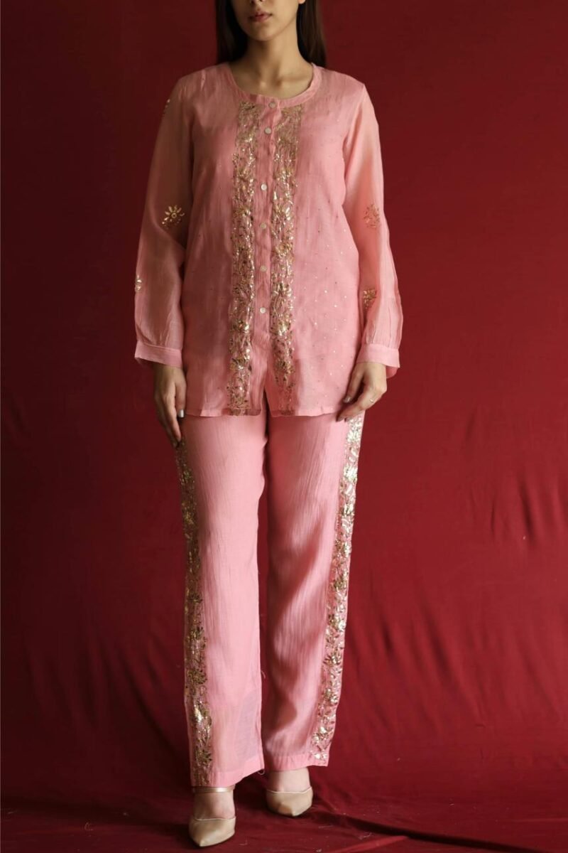 Pink Mul Chanderi Mukaish Badla Co-ord Set