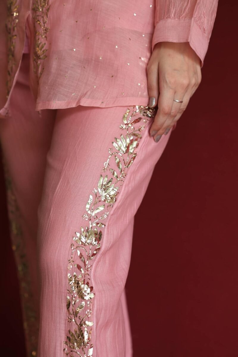 Pink Mul Chanderi Mukaish Badla Co-ord Set