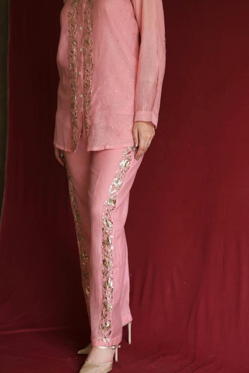 Pink Mul Chanderi Mukaish Badla Co-ord Set