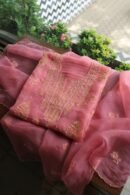 Pink Noor Organza Silk Chikankari Unstitched Kurta Dupatta Set