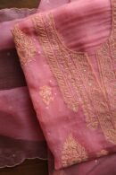 Pink Noor Organza Silk Chikankari Unstitched Kurta Dupatta Set