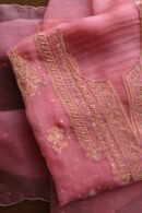 Pink Noor Organza Silk Chikankari Unstitched Kurta Dupatta Set
