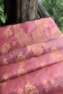 Pink Noor Organza Silk Chikankari Unstitched Kurta Dupatta Set