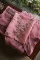 Pink Noor Organza Silk Mukaish Badla Unstitched Kurta Dupatta Set