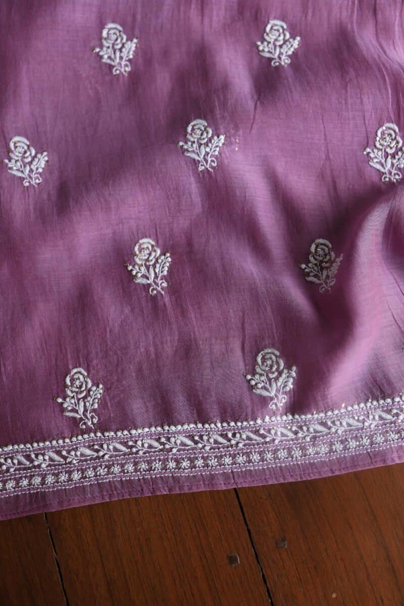 Purple Mal Cotton Chikankari Unstitched Kurta Dupatta Fabrics With Kamdani